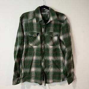 Icebreaker Men's Lodge Plaid Flannel Shirt Green Large Merino Wool Button Front